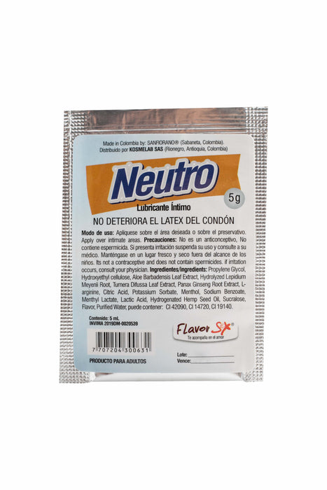 Lubricante Neutro Flavor 5 Ml